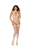 Diamond net Teddy with keyhole front and matching Stockings- 12065