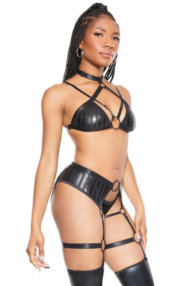 22216 - Halter Top & Crotchless Garter Panty