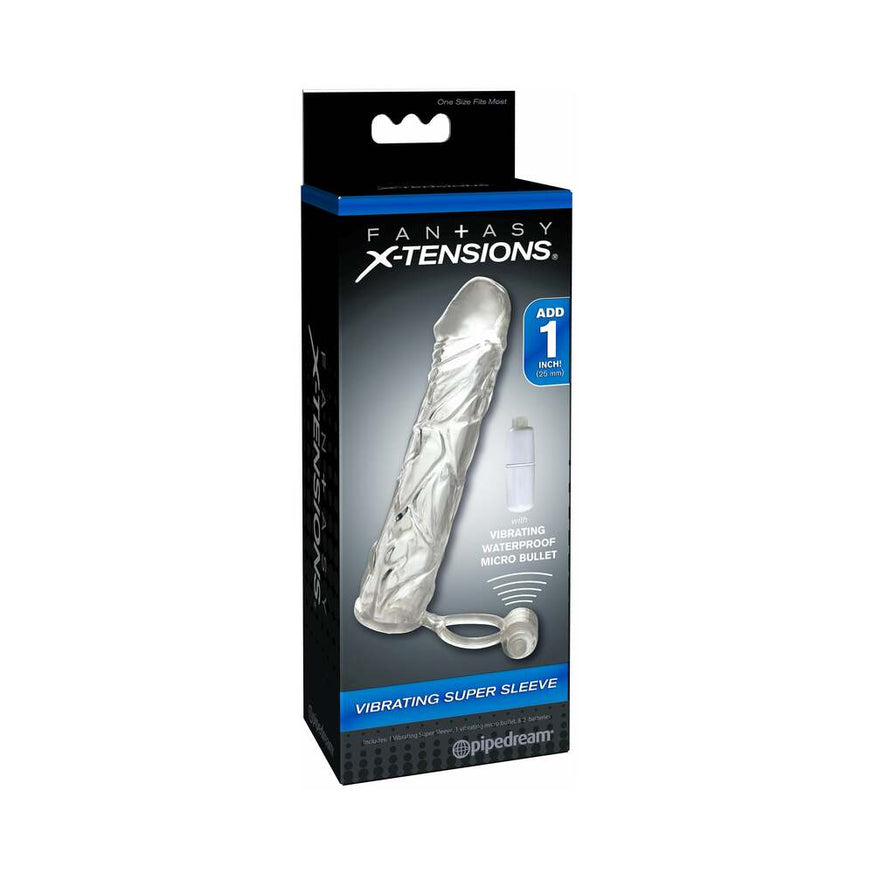 Fantasy X-tensions Vibrating Super Sleeve 1 in. Extension With Ball Strap- Clear