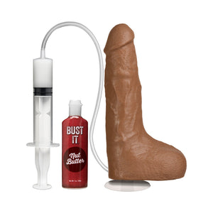 Bust It Squirting Realistic 8.5in Cock- Brown w/1oz Nut Butter