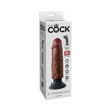 King Cock 6 in. Vibrating Dildo With Suction Cup- Brown