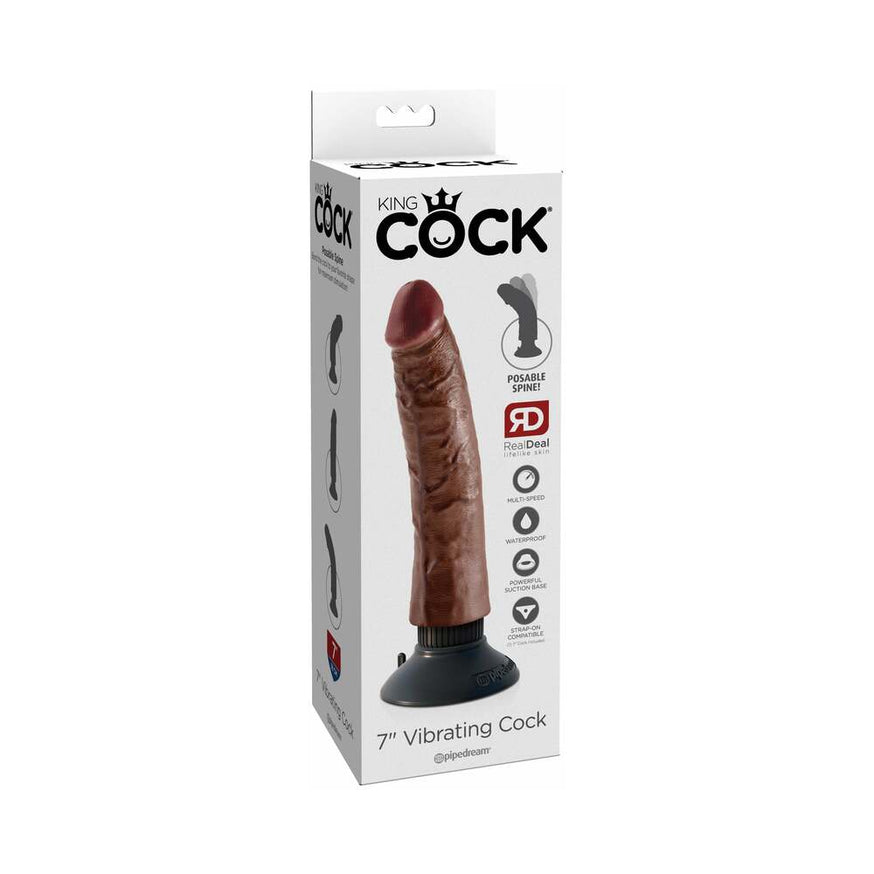 King Cock 7 in. Vibrating Dildo With Suction Cup- Brown