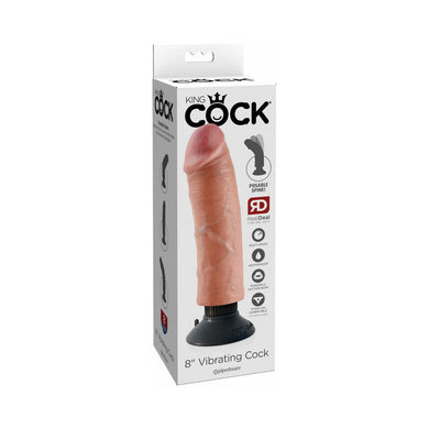 King Cock 8 in. Vibrating Dildo With Suction Cup- Beige