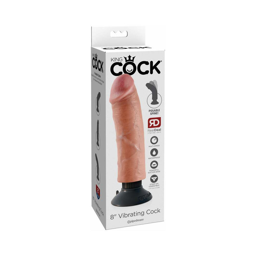 King Cock 8 in. Vibrating Dildo With Suction Cup- Beige