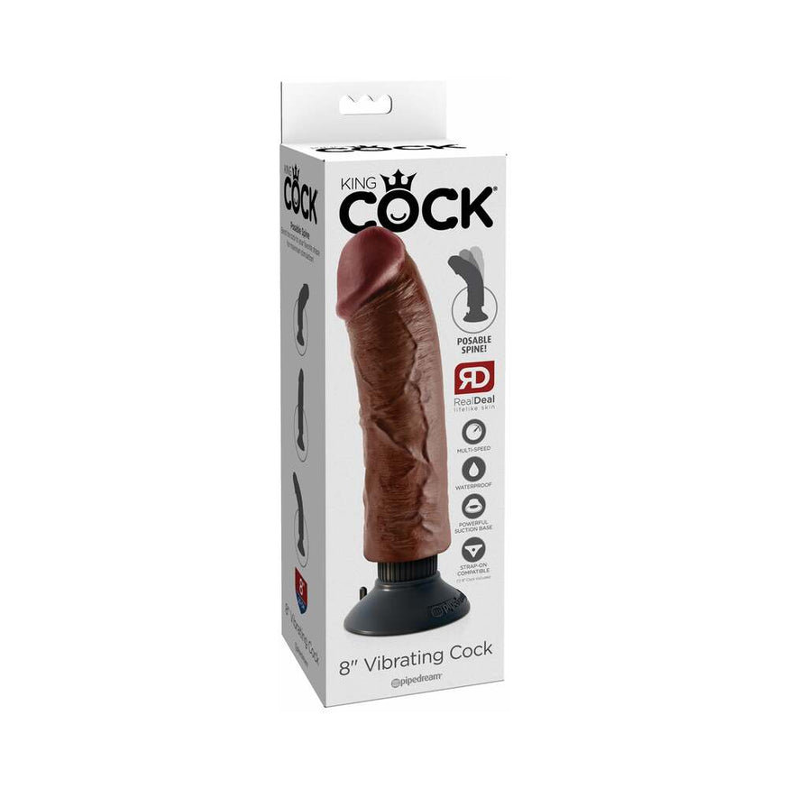 King Cock 8 in. Vibrating Dildo With Suction Cup Brown