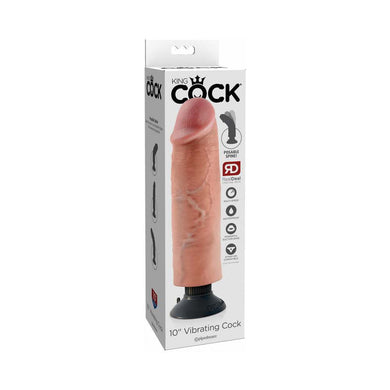 King Cock 10 in. Vibrating Dildo With Suction Cup- Beige