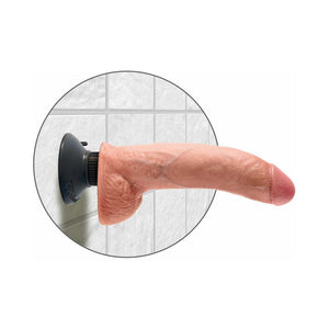 King Cock 9 in. Vibrating Cock With Balls Suction Cup Dildo- Beige