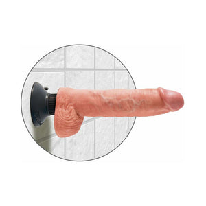 King Cock 10 in. Vibrating Cock With Balls Suction Cup Dildo- Beige