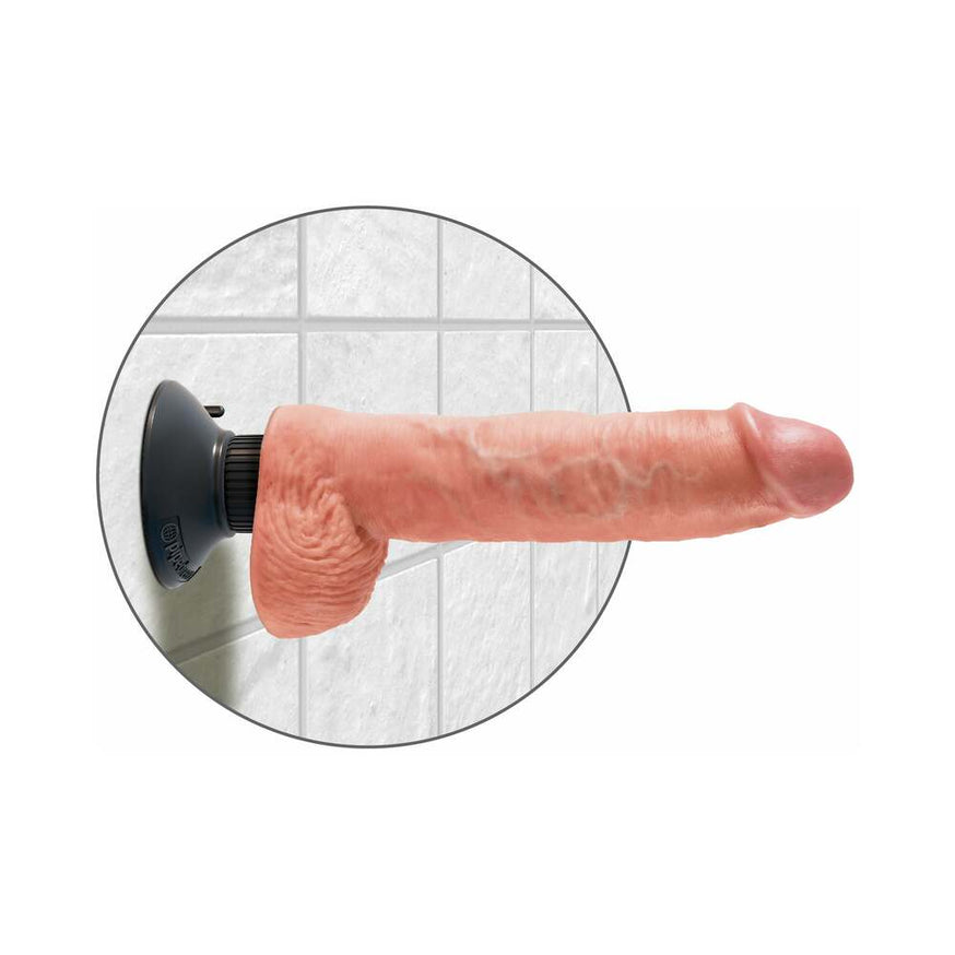 King Cock 10 in. Vibrating Cock With Balls Suction Cup Dildo- Beige