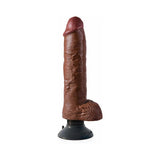 King Cock 10 in. Vibrating Cock With Balls Suction Cup Dildo- Brown