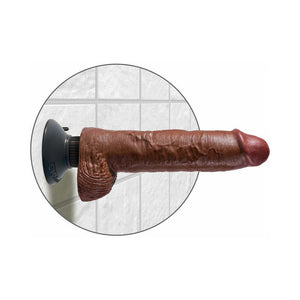 King Cock 10 in. Vibrating Cock With Balls Suction Cup Dildo- Brown