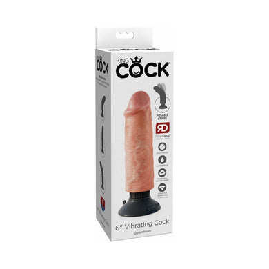 King Cock 6 in. Vibrating Dildo With Suction Cup- Beige