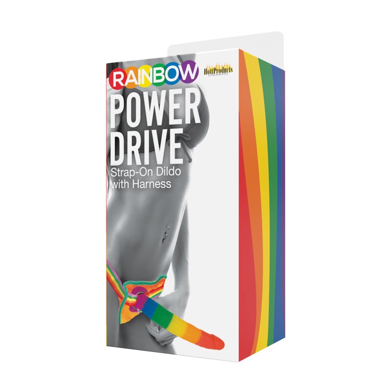 Rainbow Power Drive 7 inch Strap On Dildo With Harness