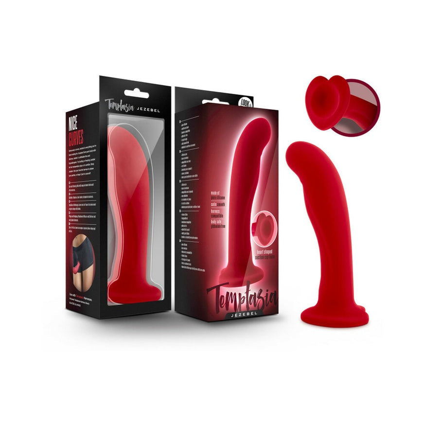 Temptasia Jezebel 6 in. Curved Silicone Dildo with Heart-Shaped Suction Cup- Crimson