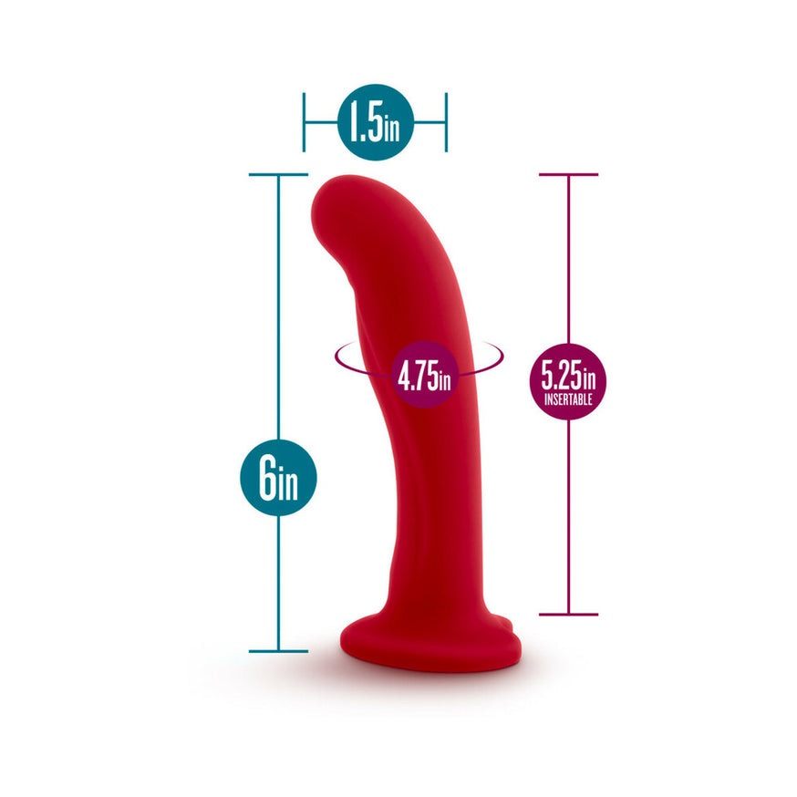 Temptasia Jezebel 6 in. Curved Silicone Dildo with Heart-Shaped Suction Cup- Crimson