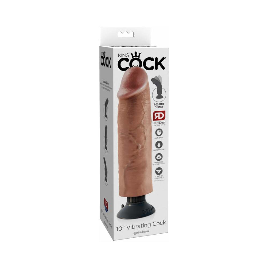 King Cock 10 in. Vibrating Dildo With Suction Cup Tan