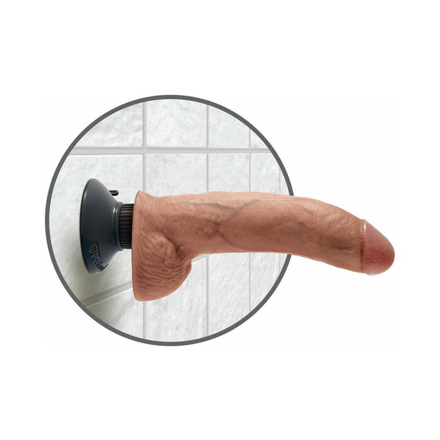 King Cock 9 in. Vibrating Cock With Balls Poseable Suction Cup Dildo Tan