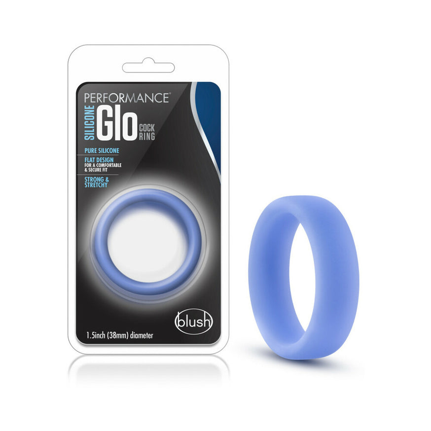 Blush Performance Silicone Glo Cock Ring- Blue Glow