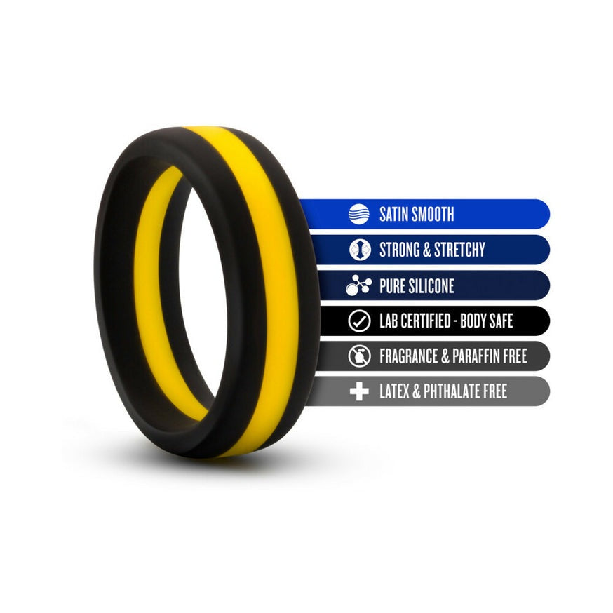 Blush Performance Silicone Go Pro Cock Ring- Black/Gold/Black