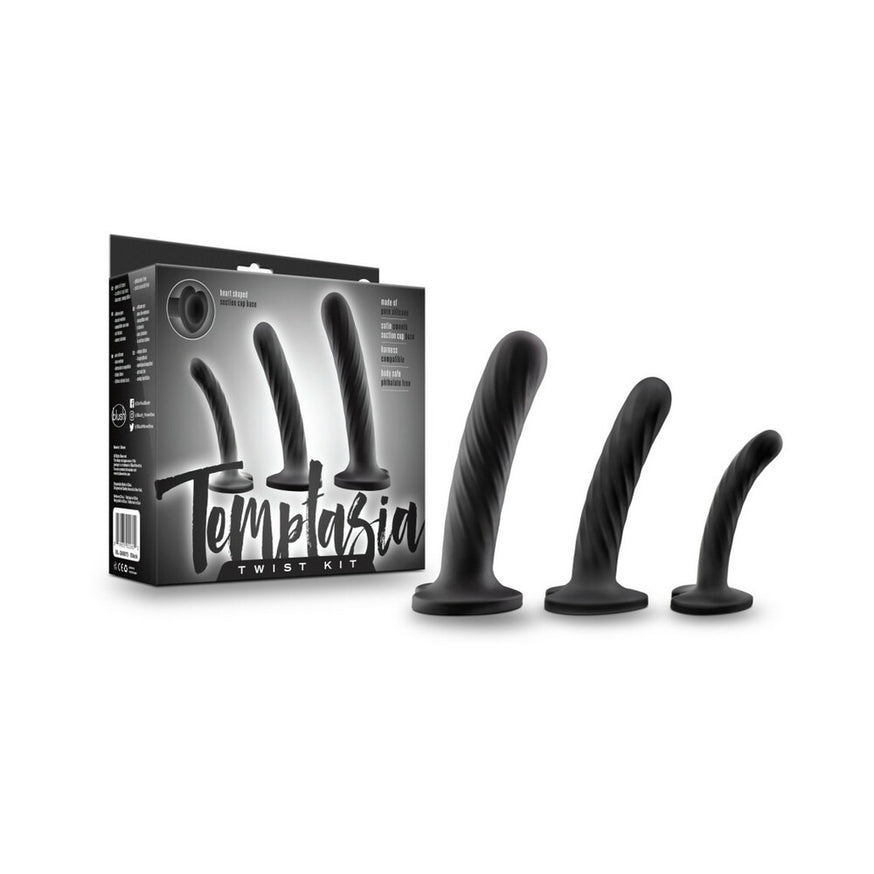 Temptasia Twist Kit 3-Piece Silicone Dildo Set- Black