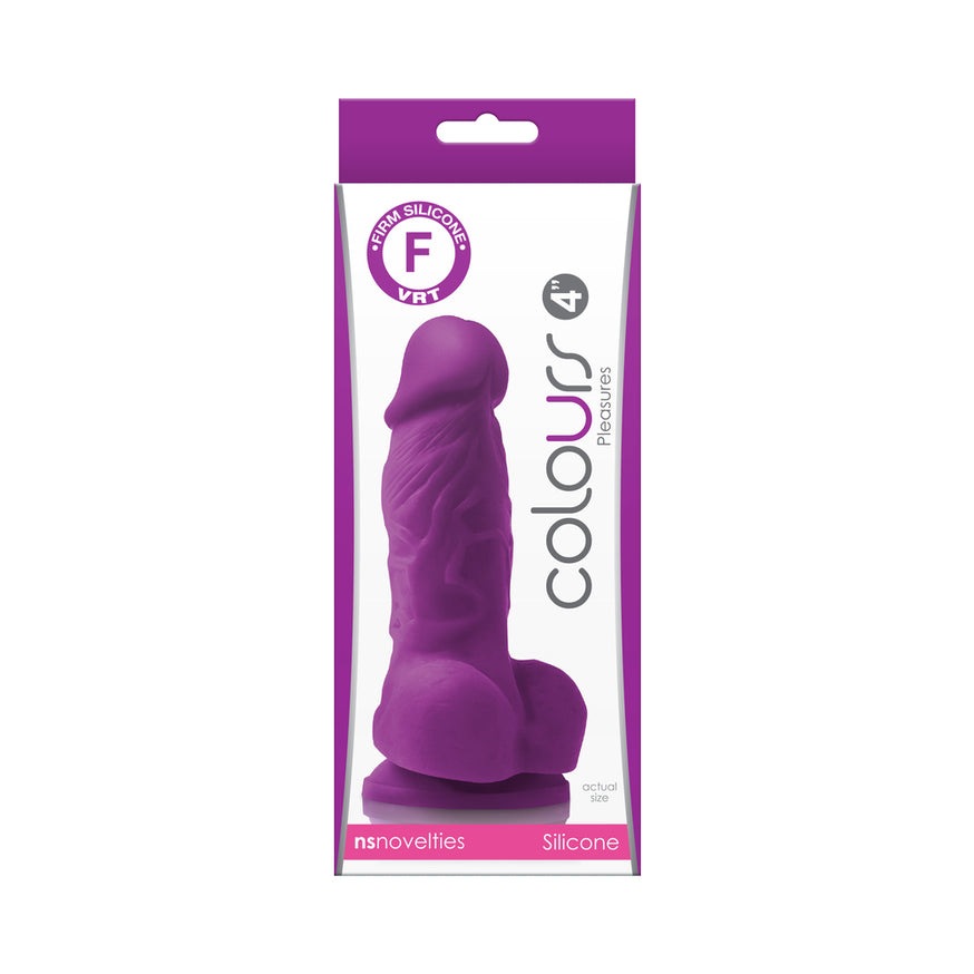 Colours Pleasures 4 in. Dildo W/ Balls- Purple