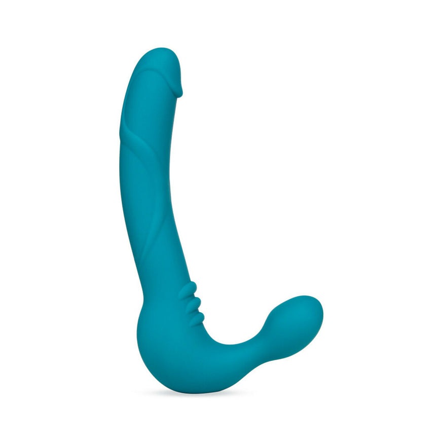 Temptasia Luna 9 in. Silicone Strapless Strap-On Dildo with Rechargeable Bullet Vibrator- Teal