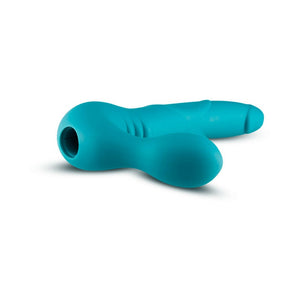 Temptasia Luna 9 in. Silicone Strapless Strap-On Dildo with Rechargeable Bullet Vibrator- Teal