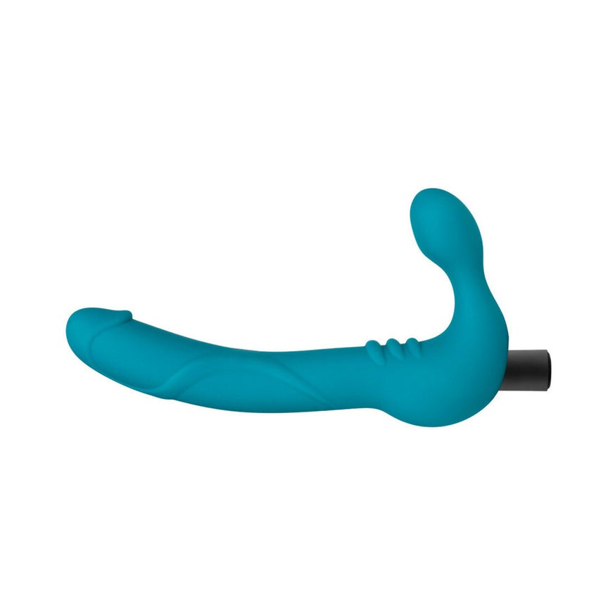 Temptasia Luna 9 in. Silicone Strapless Strap-On Dildo with Rechargeable Bullet Vibrator- Teal