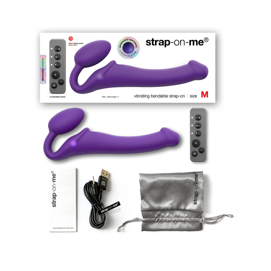 Strap-On-Me Rechargeable Remote-Controlled Silicone Vibrating Bendable Strap-On- Purple