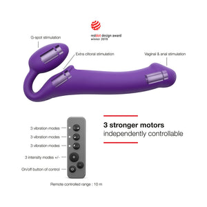 Strap-On-Me Rechargeable Remote-Controlled Silicone Vibrating Bendable Strap-On- Purple