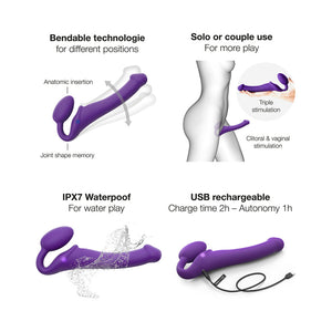 Strap-On-Me Rechargeable Remote-Controlled Silicone Vibrating Bendable Strap-On- Purple