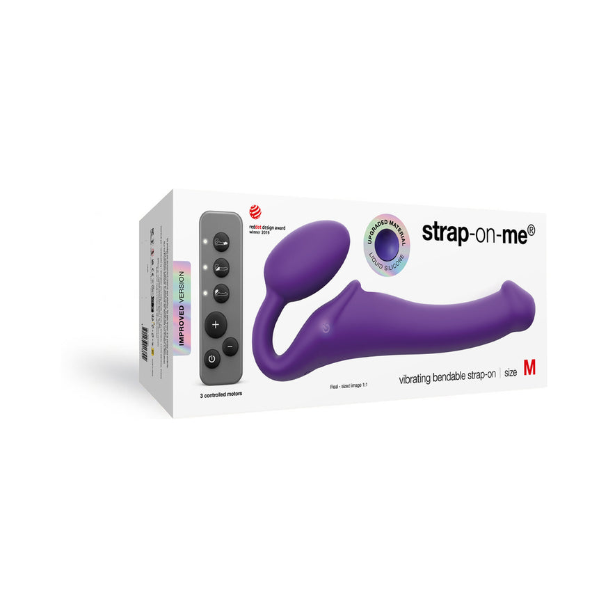 Strap-On-Me Rechargeable Remote-Controlled Silicone Vibrating Bendable Strap-On- Purple