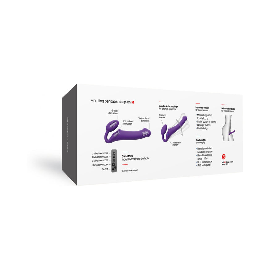 Strap-On-Me Rechargeable Remote-Controlled Silicone Vibrating Bendable Strap-On- Purple