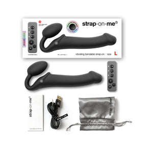 Strap-On-Me Rechargeable Remote-Controlled Silicone Vibrating Bendable Strap-On- Black