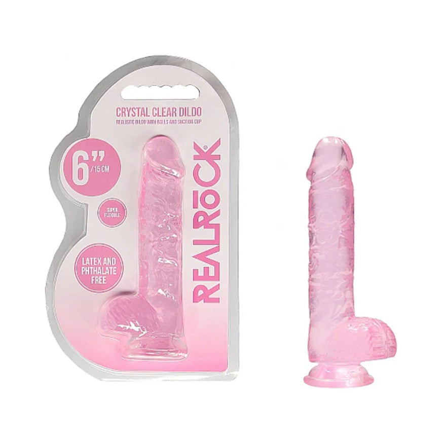 RealRock Crystal Clear Realistic Dildo With Balls- Pink