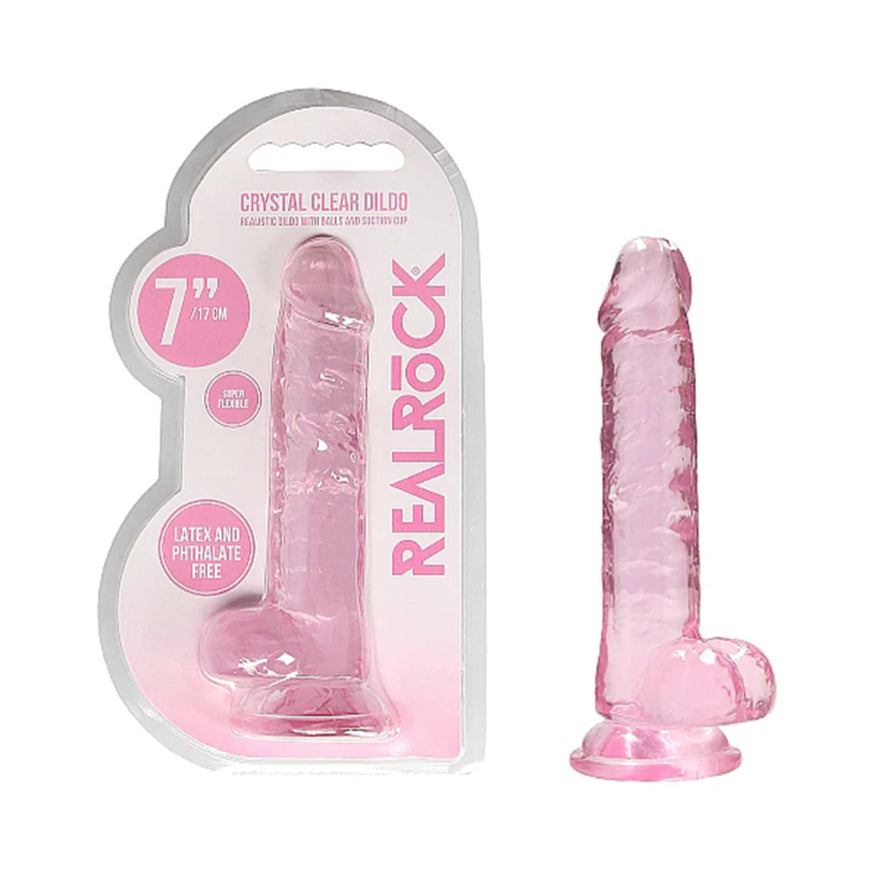 RealRock Crystal Clear Realistic Dildo With Balls- Pink