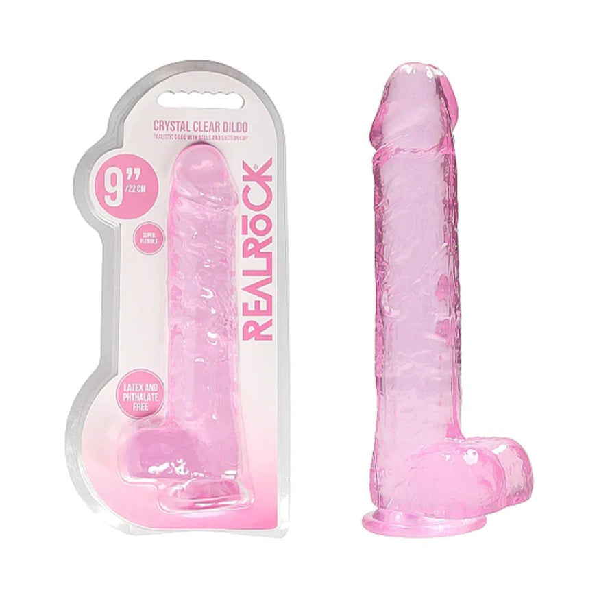 RealRock Crystal Clear Realistic Dildo With Balls- Pink