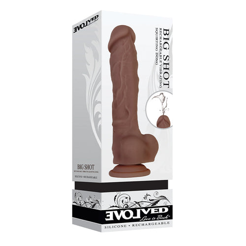 Evolved Big Shot Rechargeable Vibrating 8 in. Silicone Squirting Dildo- Brown