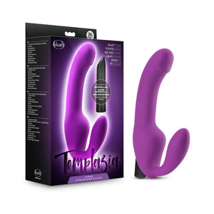 Temptasia Cyrus 8.5 in. Silicone Strapless Strap-On Dildo with Bullet Vibrator- Purple