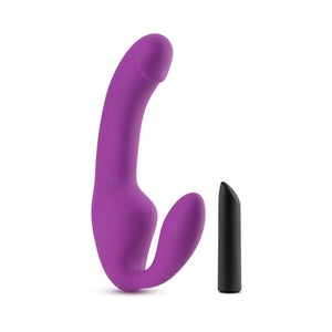 Temptasia Cyrus 8.5 in. Silicone Strapless Strap-On Dildo with Bullet Vibrator- Purple