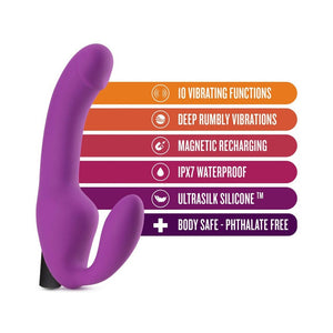 Temptasia Cyrus 8.5 in. Silicone Strapless Strap-On Dildo with Bullet Vibrator- Purple