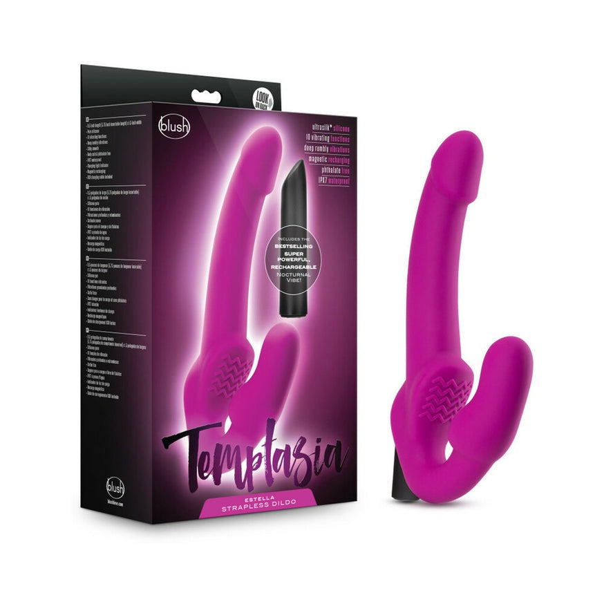 Temptasia Estella 9.5 in. Silicone Strapless Strap-On Dildo with Bullet Vibrator- Pink