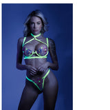 Fantasy Lingerie Glow In A Trance Harness Bra, Garter Belt