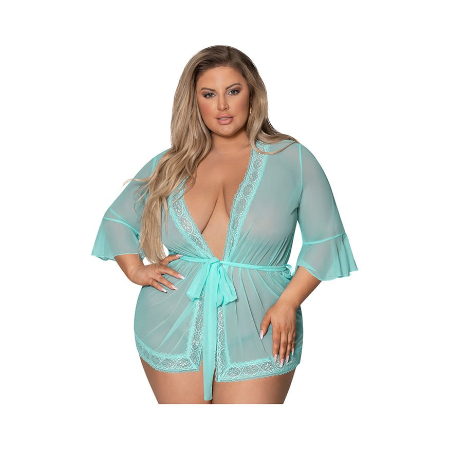 Magic Silk Seabreeze Robe With Lace Trim- Turquoise