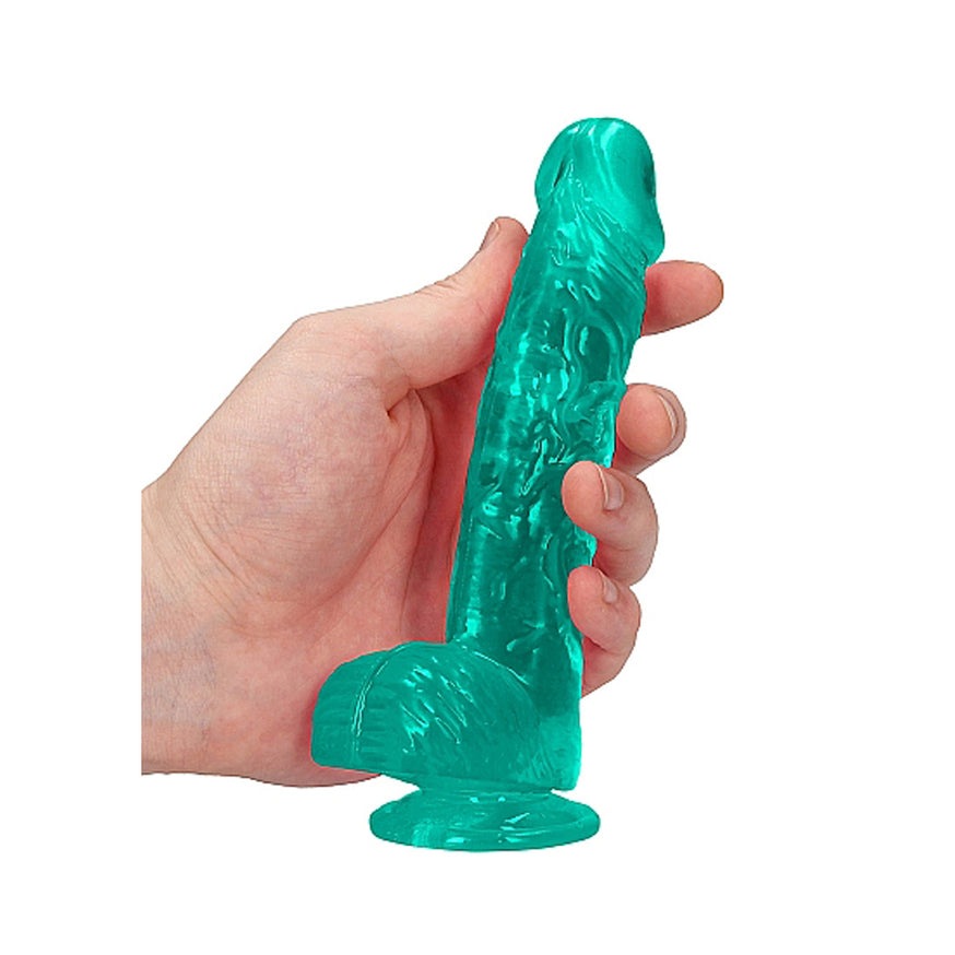 RealRock Crystal Clear Realistic Dildo With Balls- Turquoise