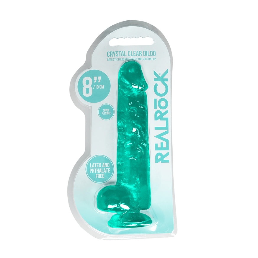 RealRock Crystal Clear Realistic Dildo With Balls- Turquoise