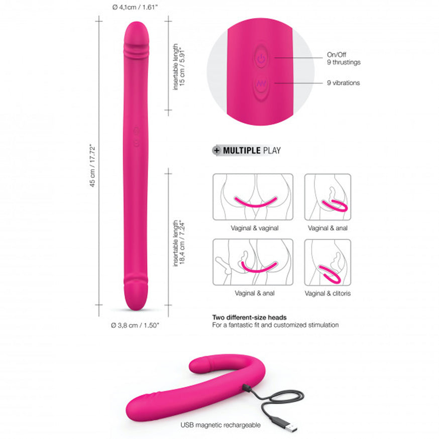 Dorcel Orgasmic Double Do Thrusting & Vibrating Double Dildo- Pink