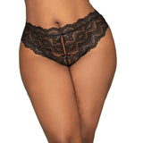 Dreamgirl Lace Tanga Open-Crotch Panty and Elastic Open Back Detail- Black