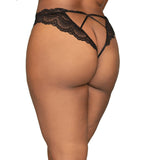 Dreamgirl Lace Tanga Open-Crotch Panty and Elastic Open Back Detail- Black