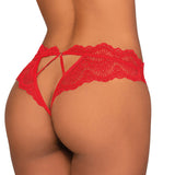 Dreamgirl Lace Tanga Open-Crotch Panty and Elastic Open Back Detail- Red